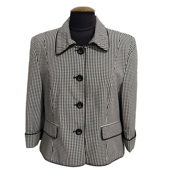 Tribella Black & White Gingham Womens Blazer Size 12 Button-Front Jacket - Picture 1 of 6